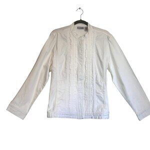 Chico's Platinum Raquel Ruffle Jacket in Optic White - Size 2 (L) NWT